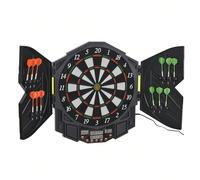 HOMCOM Cible jeu de fléchettes électronique 27 jeux jusqu'à 8 joueurs LED haut-parleur noir Description:Ce jeu de fléchettes électronique avancée avec révision de score, affichage à 4 LED, fonction vo