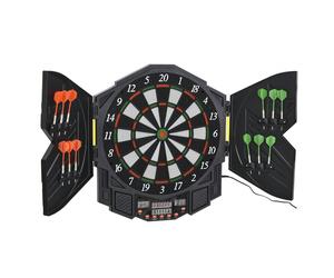 HOMCOM Cible jeu de fléchettes électronique 27 jeux jusqu'à 8 joueurs LED haut-parleur noir Description:Ce jeu de fléchettes électronique avancée avec révision de score, affichage à 4 LED, fonction vo