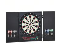 HOMCOM Cible jeu de fléchettes électronique refermable 27 jeux 202 variations jusqu'à 8 joueurs affichage LED haut-parleur noir Description:Ce jeu de fléchettes électronique avancé avec révision de sc