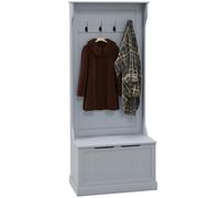 HOMCOM Cintre moderne 3-en-1 avec 4 crochets, banc de rangement et cintre, meuble peu encombrant pour entrées, couloirs, chambres en bois, 71,5x39,5x170 cm, gris