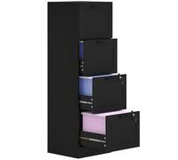 HOMCOM Classeur 4 tiroirs avec Rail réglable, 2 clés et 2 serrures, classeur de Bureau en MDF pour dossiers A4 et Lettre, 40x40x131 cm, Noir