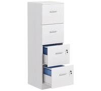 HOMCOM Classeur de Bureau avec 4 tiroirs, classeur de Bureau à tiroirs avec Serrure et clé pour Format Lettre/légal/A4, classeur Vertical à roulettes pour la Maison, 40x42x131 cm, Blanc