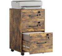 HOMCOM Classeur mobile avec 3 tiroirs et roues, tiroirs roulants verrouillables sous le bureau pour dossiers suspendus A4 et Letter, support pour imprimante pour le bureau à domicile, brun rustique