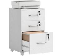 HOMCOM Classeur mobile avec 3 tiroirs et roues, tiroirs roulants verrouillables sous le bureau pour dossiers suspendus A4 et Letter, support d'imprimante pour la maison et le bureau, blanc