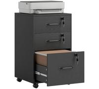HOMCOM Classeur mobile avec 3 tiroirs et roues, tiroirs roulants verrouillables sous le bureau pour dossiers suspendus A4 et Letter, support d'imprimante pour la maison et le bureau, noir