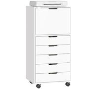 HOMCOM Classeur Vertical 5 tiroirs, Roues verrouill., Ferm. Douce, Blanc | Classeur mobile, support d'imprimante roulant, home office, documents A4 format lettre