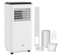 HOMCOM Climatiseur mobile 7000BTU 2kW, climatiseur portable 5 en 1 refroidissement, déshumidificateur, ventilateur, auto, mode nuit, télécommande, 2 vitesses, minuteur 24H, écran LED, 25m