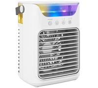HOMCOM Climatiseur portable, mini rafraîchisseur d'air 4 en 1 avec 3 vitesses, 2 modes brumisation, éclairage LED RGB 7 LED, réservoir d'eau 700ml, minuterie 2-6h, pour maison bureau ou chambre, blanc
