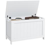 HOMCOM Coffre 2 charnières sécur., 76 x 40 x 48 cm, Blanc | Coffre de rangement moderne, boîte à couverture, poignées découpées, boîte à jouets en bois, salon, entrée