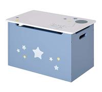 HOMCOM Coffre à jouets en bois pour enfants avec poignée latérale, charnière de sécurité, meubles de salle de jeux, bleu