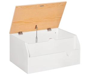 HOMCOM Coffre à Jouets en Bois Rangement Enfant Blanche | Compartiment livres, charnière de sécurité, meuble salle de jeux