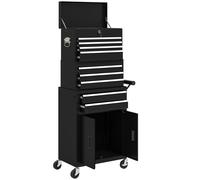 HOMCOM Coffre à outils 3-in-1, armoire à outils sur 4 roues, coffre verrouillable avec 9 tiroirs, acier, Noir