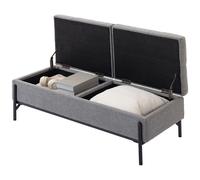 HOMCOM Coffre-banc en lin, banquette à 2 compartiments, couvercles rabattables et rembourrage extra-épais, 117 x 50 x 44 cm
