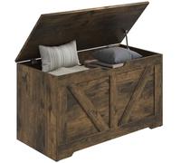 HOMCOM Coffre de rangement 100 L, coffre de rangement avec 2 charnières de sécurité et découpe en forme de U, boîte de rangement pour salon, entrée, 80 x 40 x 45 cm, marron rustique