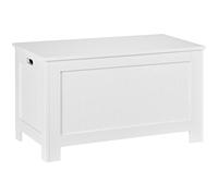 HOMCOM Coffre de rangement avec charnières de sécurité boîte de rangement en bois coffre à jouets avec couvercle rabattable 81L x 40l x 46H cm blanc