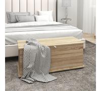 HOMCOM Coffre de rangement, banc de rangement avec couvercle rabattable et charnières de sécurité, 100 x 40 x 40 cm, naturel