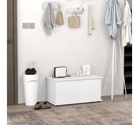 HOMCOM Coffre de rangement, banc de rangement avec couvercle rabattable et charnières de sécurité, 80 x 40 x 40 cm, blanc