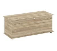 HOMCOM Coffre de Rangement, Banc de Rangement avec Couvercle Rabattable et charnières de sécurité, Banc Chaussures, Meuble d'entrée, Couloir, Chambre, Salon, 100 x 40 x 40 cm, Effet Bois Naturel