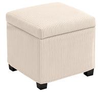HOMCOM Coffre de rangement carré 40 cm, avec couvercle amovible, repose-pieds rembourré en velours côtelé pour salon, chambre à coucher, entrée, beige