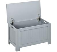 HomCom Coffre de rangement 81×40×46 cm bois couvercle rabattable charnières de sécurité gris