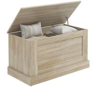 HomCom Coffre de rangement en bois – Coffre à jouets, charnière sécurité, 80×40×45 cm, bois naturel
