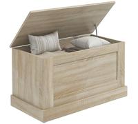 HOMCOM Coffre de rangement, coffre à jouets en bois, avec charnière de sécurité, pour salon, entrée, 80 x 40 x 45 cm, bois naturel
