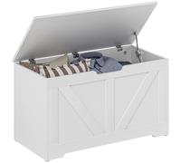 HOMCOM Coffre de rangement, coffre de rangement avec 2 charnières de sécurité et tirette en forme de U, boîte à jouets en bois pour salon, entrée, 80 x 40 x 45 cm, grain de bois blanc