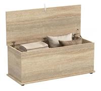 HOMCOM Coffre de Rangement Couvercle Rabattable 100x40x40 cm Bois Naturel | Banc de Rangement, Charnières de Sécurité, Banc Chaussures, Meuble d'Entrée, Couloir, Chambre, Salon