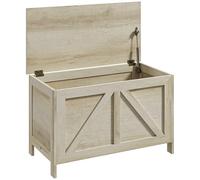 HOMCOM Coffre de rangement - couvercle relevable avec charnière de sécurité pour ouvrir à 100 °, coffre à jouet en bois pour couloir, chambre, salon - 76L x 39l x 48H cm bois naturel