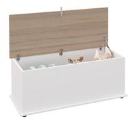 HOMCOM Coffre de rangement d'intérieur 113 l avec couvercle rabattable, coffre de rangement pour salon et entrée, banc de rangement, blanc et couleur bois