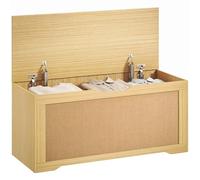 HOMCOM Coffre de Rangement en Rotin 136L, Banc Coffre avec Couvercle Relevable et 2 Charnières de Sécurité, Design sans Poignée, Banc de Rangement pour Salon ou Entrée, 100 x 40 x 45 cm, Chêne