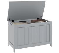 HOMCOM Coffre de rangement moderne avec 2 charnières de sécurité et poignées découpées, coffre à jouets en bois pour salon, entrée, 76 x 40 x 48 cm, gris