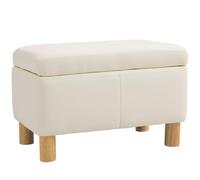 HOMCOM Coffre de rangement pour chambre 33L Pouf de rangement tapissé en PU Banc de rangement avec pieds en bois pour couloir salon Crème 60 x 38 x 40 cm
