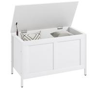 HOMCOM Coffre de Rangement pour Chambre 95 L Banc de Rangement avec Couvercle Charnière de sécurité pour entrée Salon 80x40x50 cm Veiné Blanc