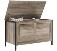 HOMCOM Coffre de rangement pour chambre 95 L Pouf de rangement polyvalent avec charnière de sécurité pour couloir et salon 80 x 40 x 50 cm Marron gris
