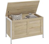 HOMCOM Coffre de Rangement pour Chambre à Coucher 95 L Banc de Rangement avec Couvercle à charnière de sécurité pour entrée Salon 80x40x50 cm Chêne