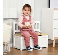 HOMCOM Coffre de Rangement pour Enfants 2 en 1 en Bois avec Piston de Fermeture Sécurisé, 60x30x50cm Blanc et Bois Naturel