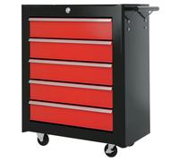 HOMCOM Coffre Outils 5 tiroirs, Roues verrouillables poignée, Rouge | 2 clés, acier, chariot d'équipement de garage, coffre d'atelier DIY pour la maison