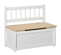 HOMCOM Coffre pour Enfants 2 en 1 en Bois avec Piston pour Fermeture sécurisée, 60 x 30 x 50 cm, Blanc et Bois Naturel