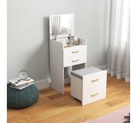 HOMCOM Coiffeuse 3-en-1 avec miroir, table de nuit, tabouret à roulettes, tiroirs, Blanc
