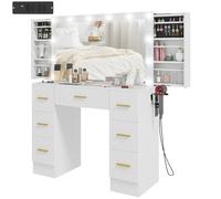 HOMCOM Coiffeuse avec 12 lumières LED, miroir, support pour sèche-cheveux, blanc