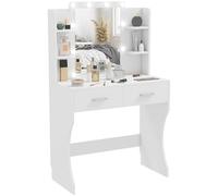 HOMCOM Coiffeuse avec éclairage LED à intensité variable, avec miroir, 2 tiroirs, 6 étagères ouvertes, pour chambre à coucher, blanche