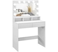 HOMCOM Coiffeuse avec éclairage LED, Coiffeuse avec Miroir, luminosité réglable, Table de Maquillage avec 2 tiroirs, étagères Ouvertes, pour Chambre à Coucher, Blanc
