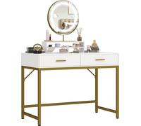 HOMCOM Coiffeuse avec éclairage LED, coiffeuse avec miroir réglable, table de maquillage avec 2 tiroirs, étagère ouverte, table de maquillage pour chambre à coucher, 100 x 50 x 137,5 cm, blanc