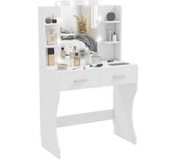 HOMCOM Coiffeuse avec éclairage LED variable, table de maquillage avec miroir, coiffeuse avec 2 tiroirs, 6 étagères ouvertes, pour chambre à coucher, blanc