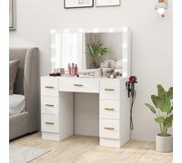 HOMCOM Coiffeuse avec Miroir et 12 Lumières LED, Table de Maquillage avec 7 Tiroirs, 6 Compartiments de Rangement Cachés, Panneau de Particules, Blanc