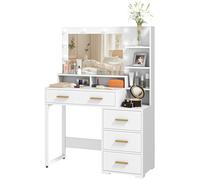 HomCom Coiffeuse Miroir 9 lumières LED - 4 tiroirs, 6 compartiments - 100 x 40 x 138 cm - Blanc