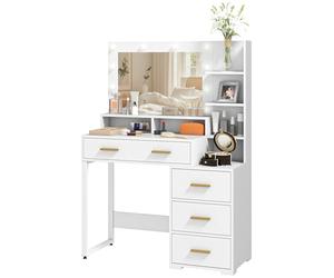 HOMCOM Coiffeuse avec Miroir et 9 lumières LED, Table de Maquillage Style Moderne - 4 tiroirs et 6 Compartiments Ouverts, Coiffeuse pour Chambre à Coucher, Salon, 100 x 40 x 138 cm, Blanc
