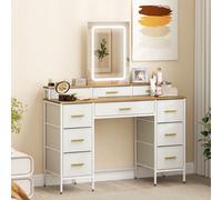 HOMCOM Coiffeuse avec miroir et lumières LED 3 couleurs, table de maquillage 10 tiroirs en tissu, 118,5 x 39,5 x 140 cm naturel