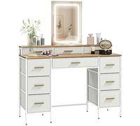 HOMCOM Coiffeuse avec Miroir et lumières LED 3 Couleurs, Table de Maquillage avec 10 tiroirs en Tissu, Pieds en Acier, Style Moderne, 118,5 x 39,5 x 140 cm, Effet Bois Naturel